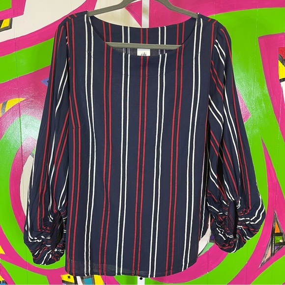 Cabi Balloon Sleeve Blouse. Size Large. Stripes. In excellent condition! - Picture 1 of 7